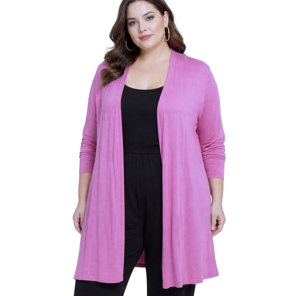 Lane Bryant Open Cardigan Womens Sz 26/28 Orchid Pink Fit and Flare Knit Topper